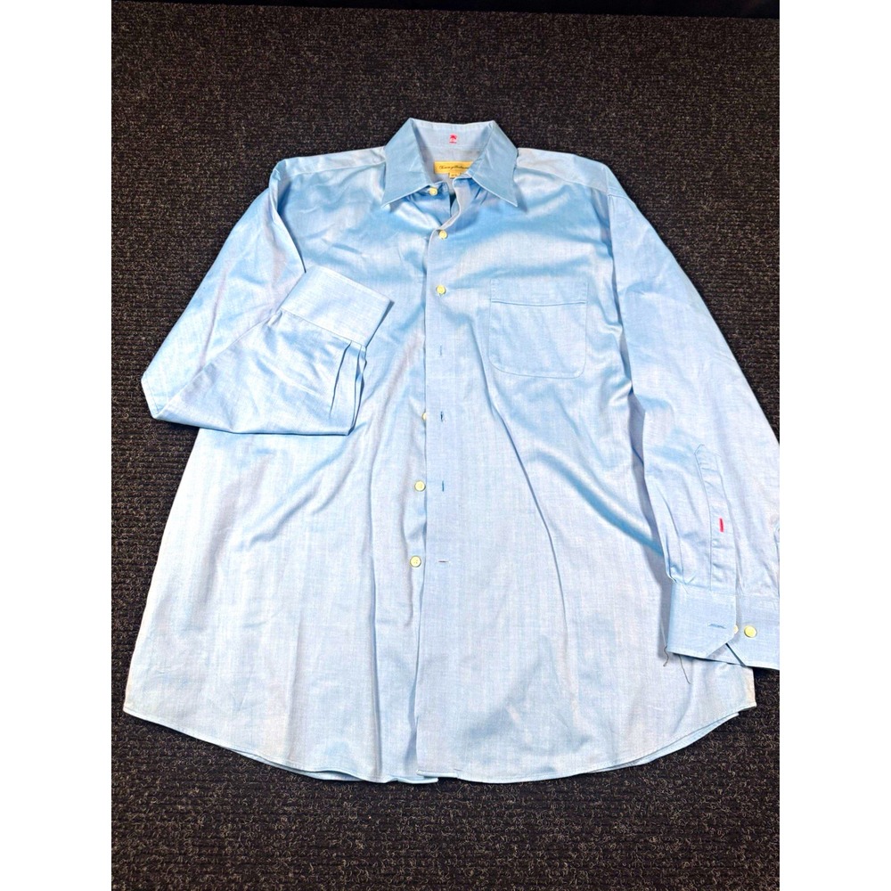 Tommy Bahama Mens 16.5 32-33 Blue Herringbone 100% Cotton Dress Shirt L/S